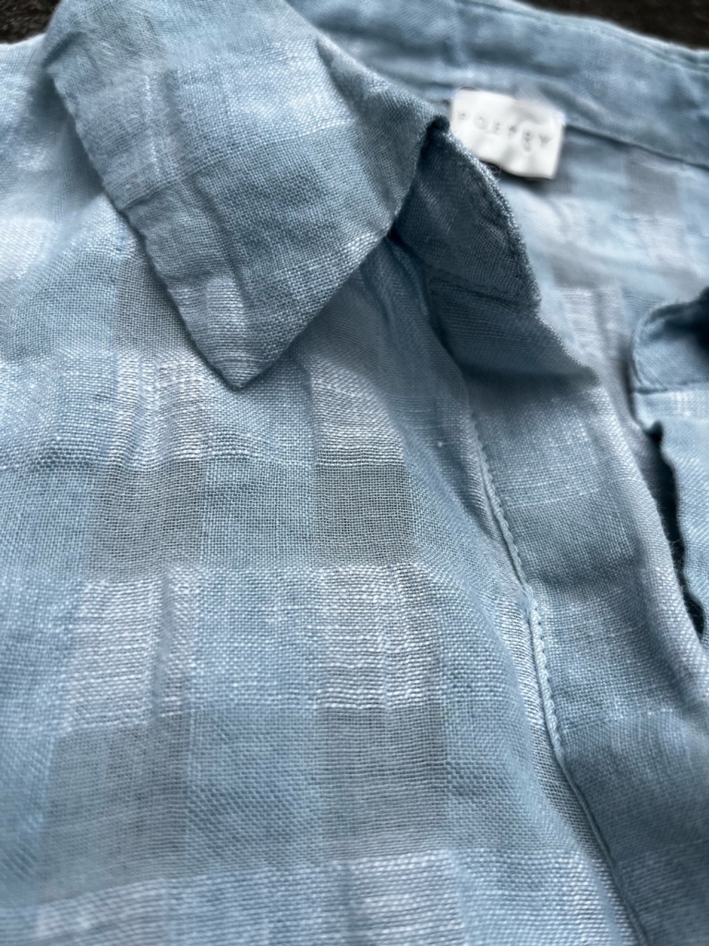 Poetry Light Blue Plaid Linen Cotton Blend Texured Jacquard Minimalist Blouse 8 - Picture 5 of 16